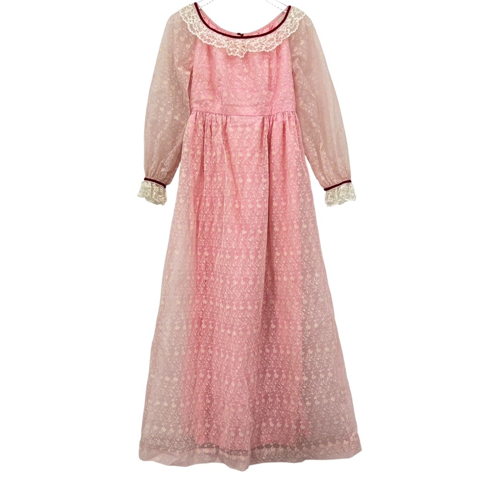 Vintage Handmade Maxi Dress Size XS Prairie Cottage Regency Lace Long Sleeve